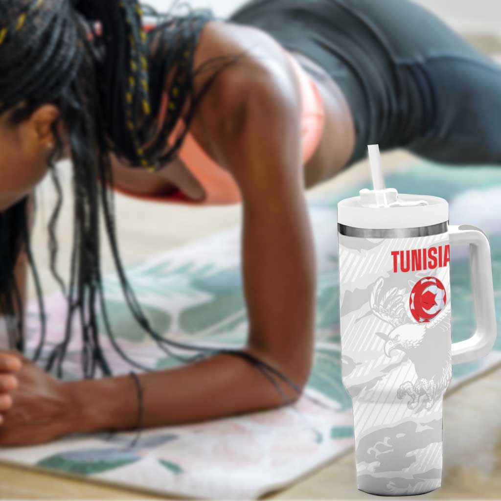 Custom Tunisia Football Tumbler With Handle 2026 Eagles of Carthage White Grunge - Wonder Print Shop