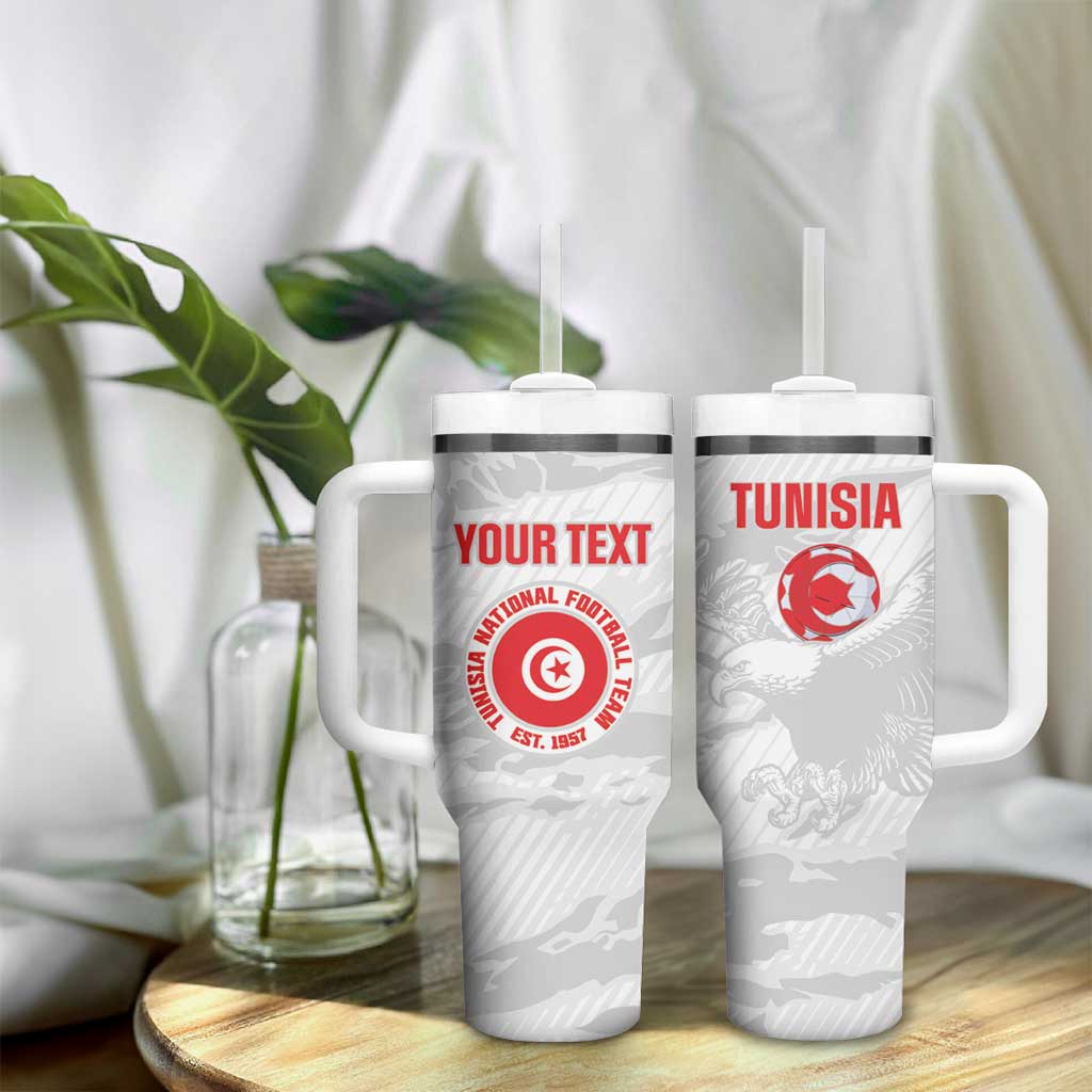Custom Tunisia Football Tumbler With Handle 2026 Eagles of Carthage White Grunge - Wonder Print Shop