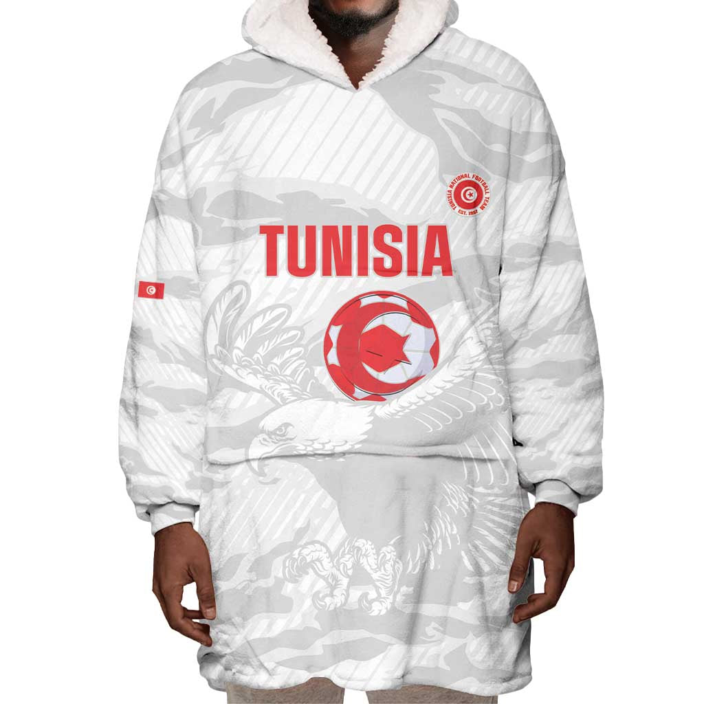 Custom Tunisia Football Wearable Blanket Hoodie 2026 Eagles of Carthage White Grunge - Wonder Print Shop