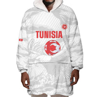 Custom Tunisia Football Wearable Blanket Hoodie 2026 Eagles of Carthage White Grunge - Wonder Print Shop