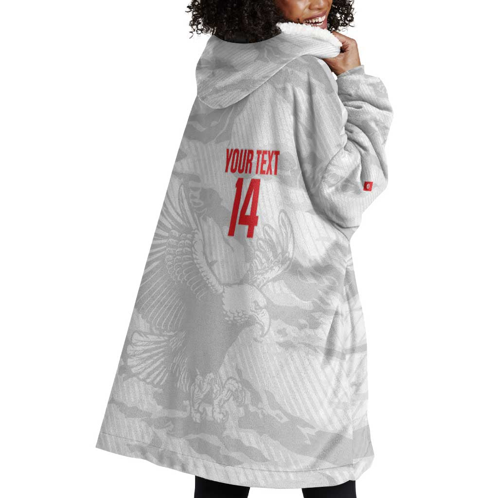 Custom Tunisia Football Wearable Blanket Hoodie 2026 Eagles of Carthage White Grunge - Wonder Print Shop