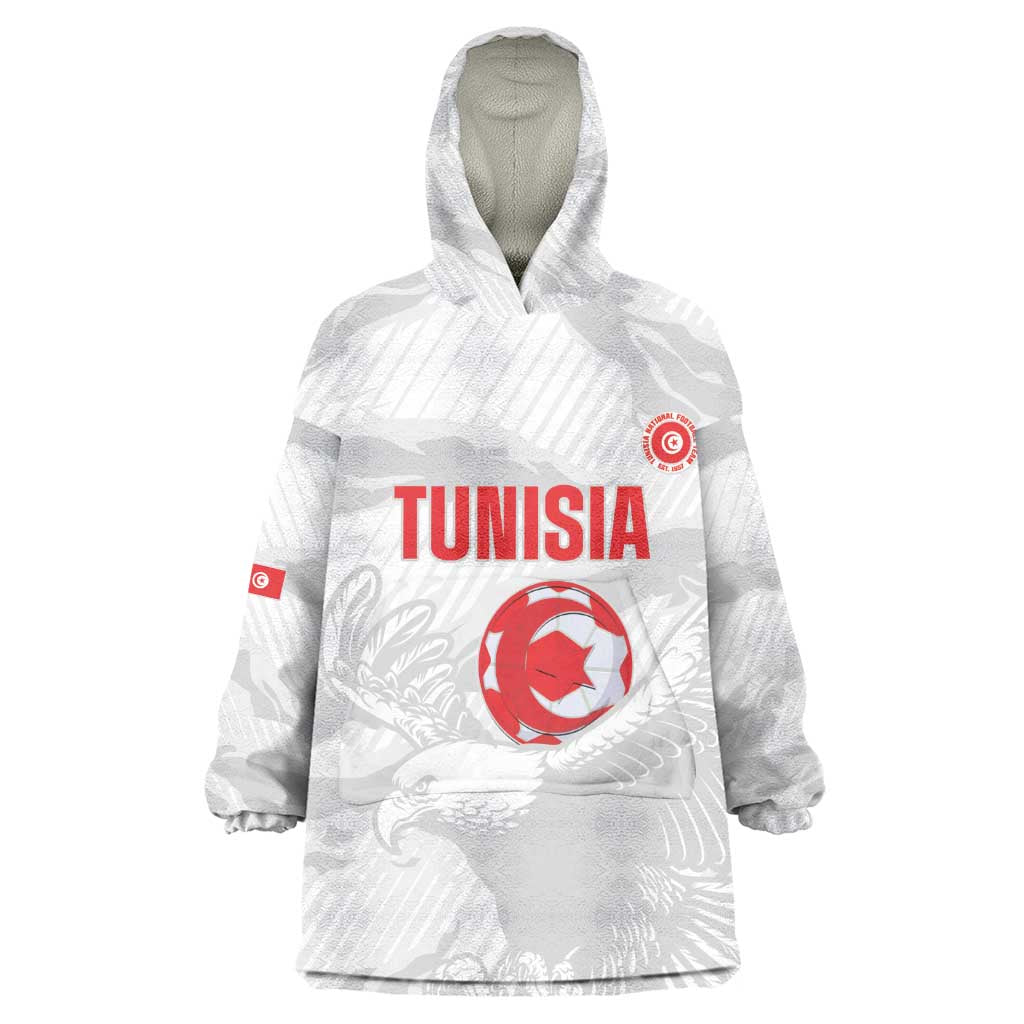 Custom Tunisia Football Wearable Blanket Hoodie 2026 Eagles of Carthage White Grunge - Wonder Print Shop