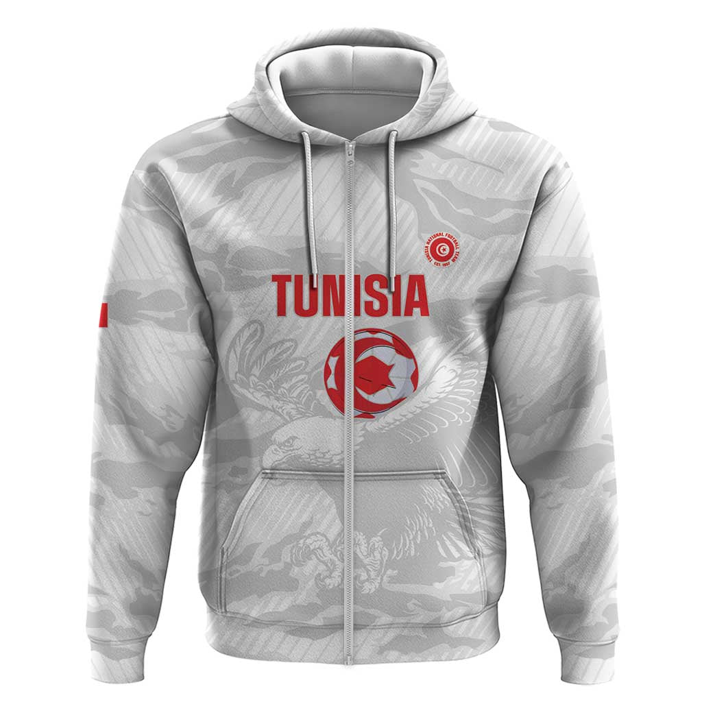 Custom Tunisia Football Zip Hoodie 2026 Eagles of Carthage White Grunge - Wonder Print Shop