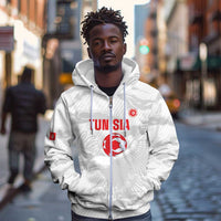 Custom Tunisia Football Zip Hoodie 2026 Eagles of Carthage White Grunge - Wonder Print Shop