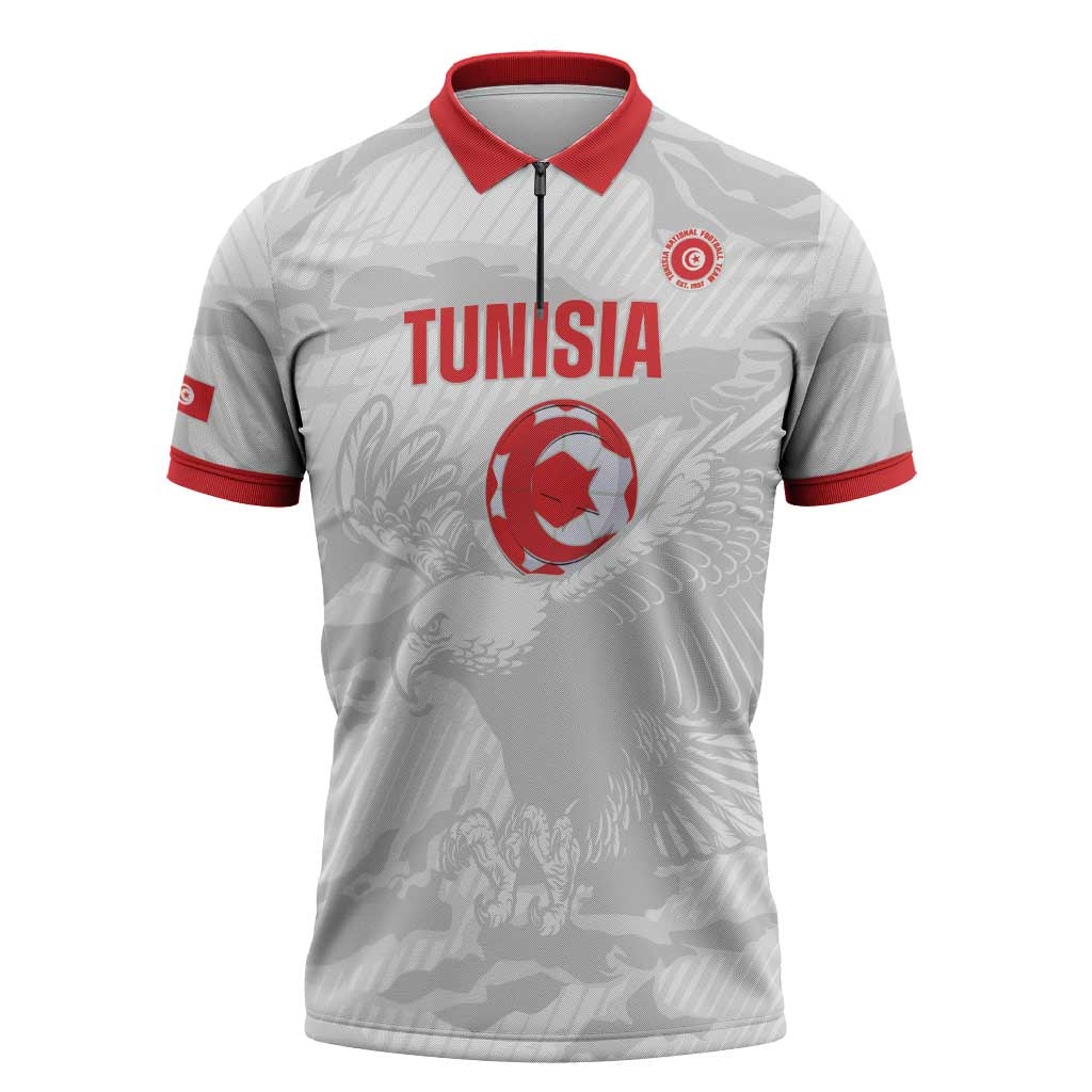 Custom Tunisia Football Zipper Polo Shirt 2026 Eagles of Carthage White Grunge - Wonder Print Shop