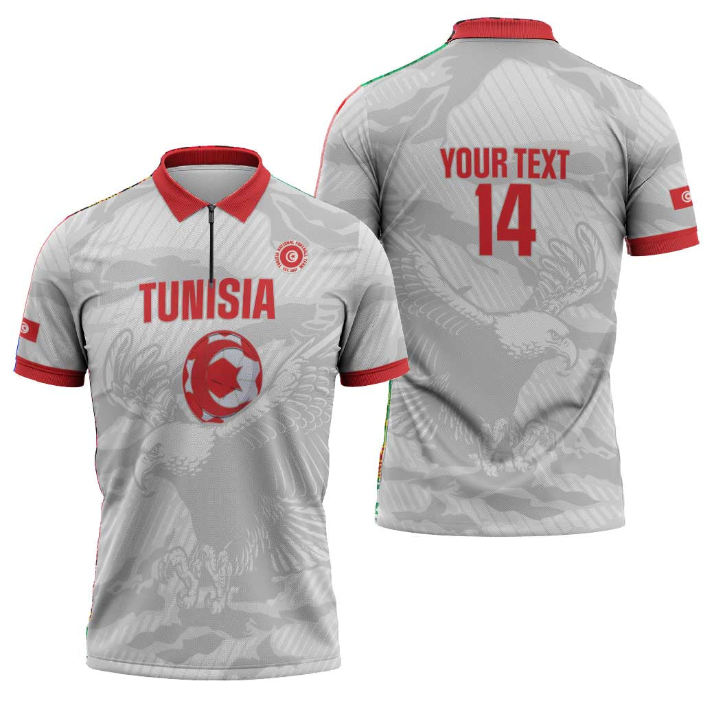 Custom Tunisia Football Zipper Polo Shirt 2026 Eagles of Carthage White Grunge - Wonder Print Shop