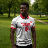 Custom Tunisia Football Zipper Polo Shirt 2026 Eagles of Carthage White Grunge - Wonder Print Shop