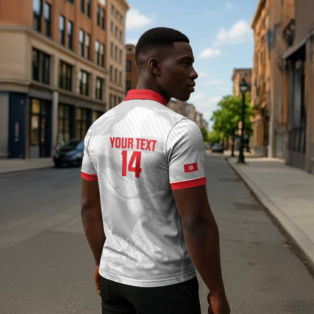 Custom Tunisia Football Zipper Polo Shirt 2026 Eagles of Carthage White Grunge - Wonder Print Shop