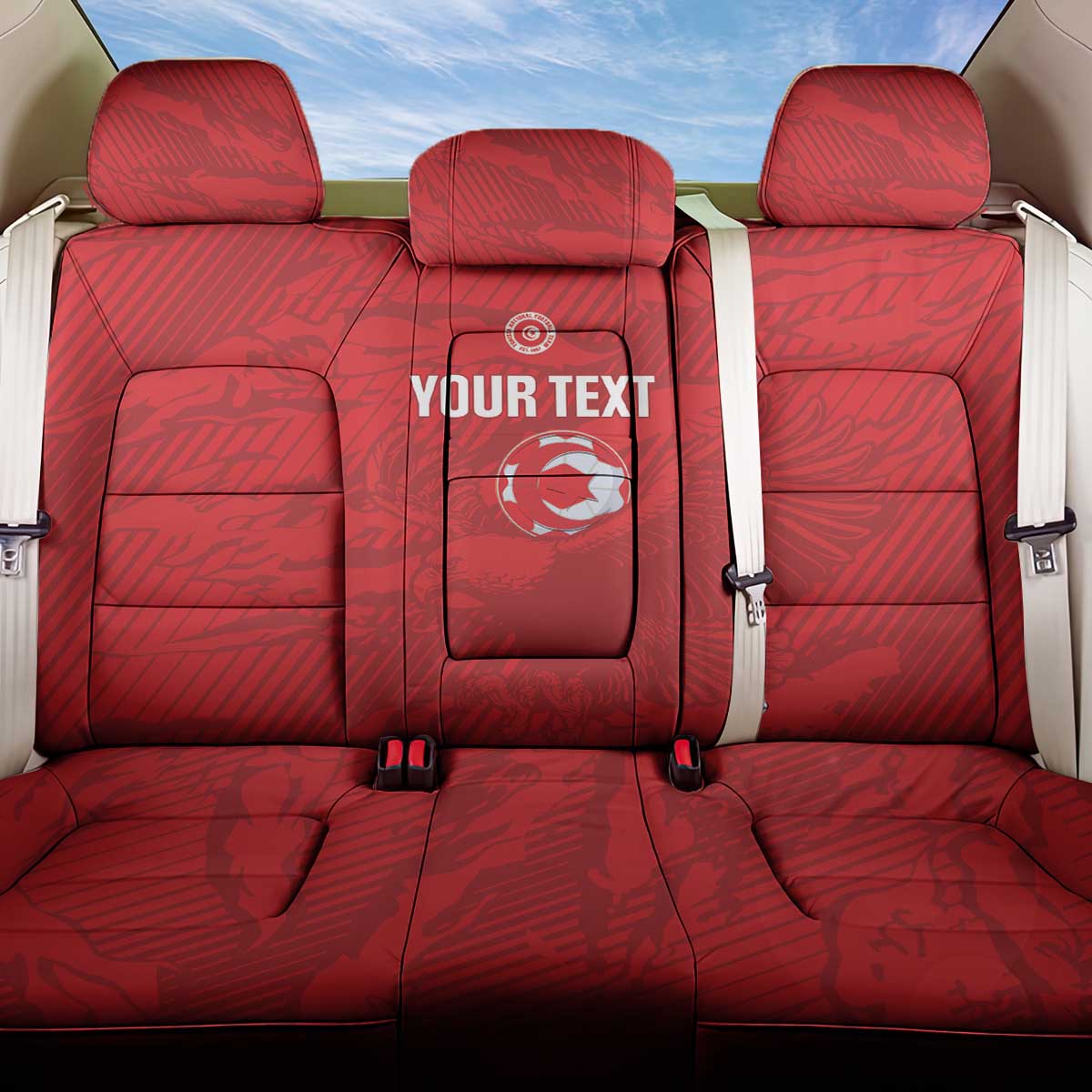 Custom Tunisia Football Back Car Seat Cover 2026 Eagles of Carthage Red Grunge - Wonder Print Shop