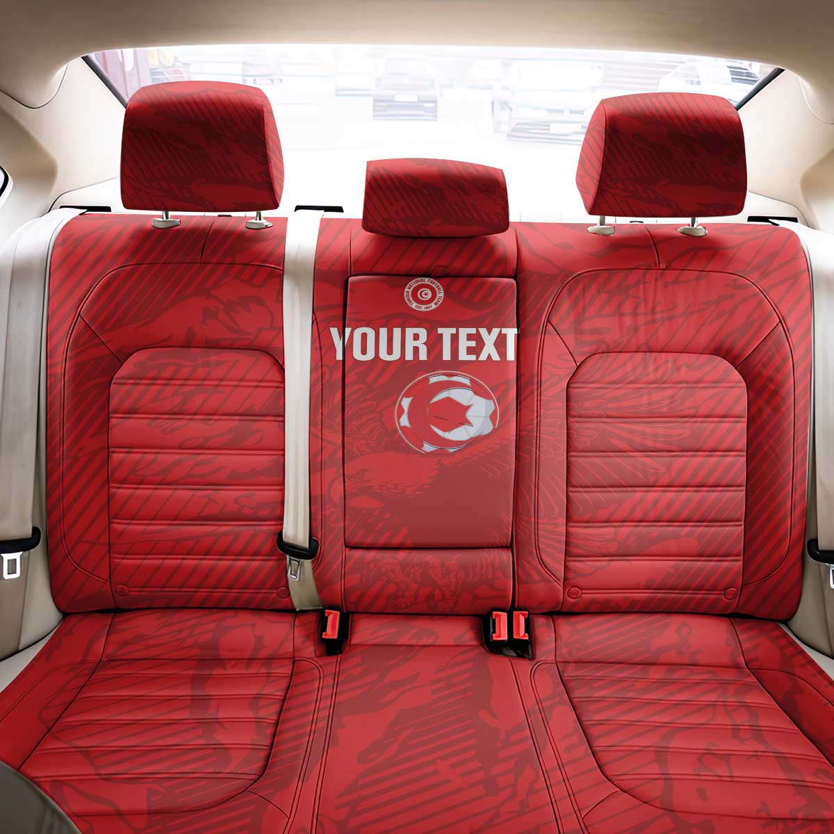 Custom Tunisia Football Back Car Seat Cover 2026 Eagles of Carthage Red Grunge - Wonder Print Shop