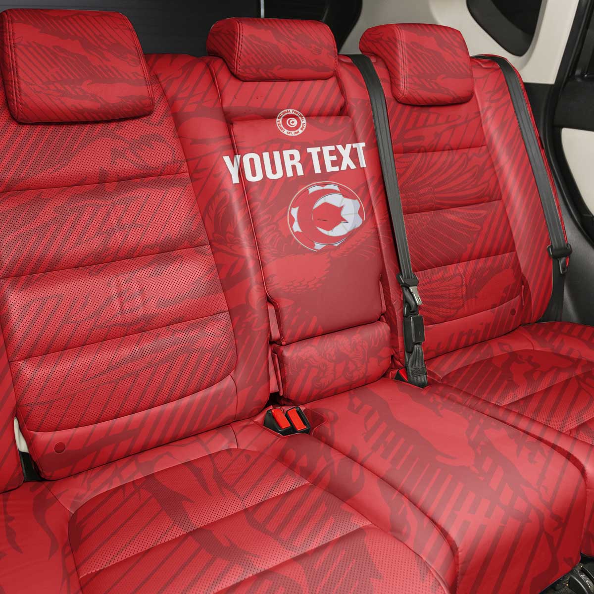Custom Tunisia Football Back Car Seat Cover 2026 Eagles of Carthage Red Grunge - Wonder Print Shop