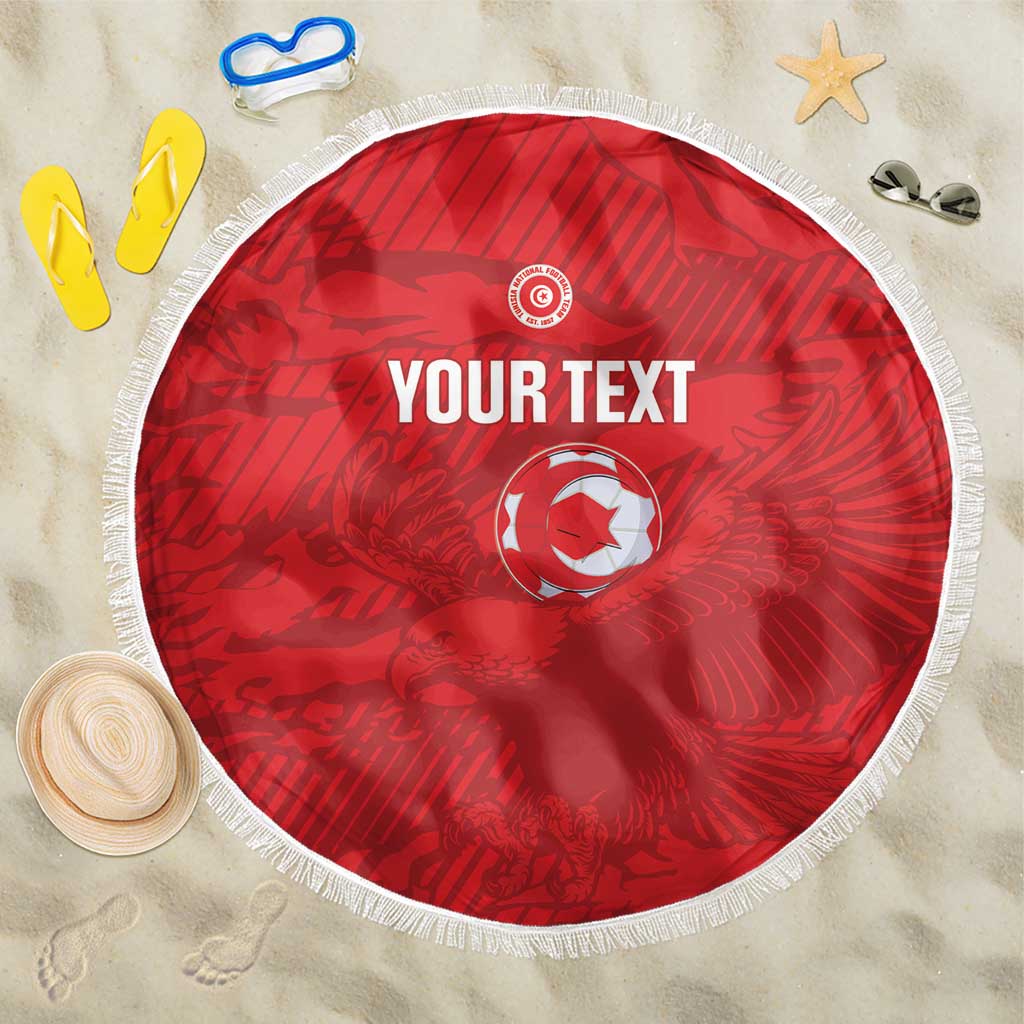 Custom Tunisia Football Beach Blanket 2026 Eagles of Carthage Red Grunge - Wonder Print Shop