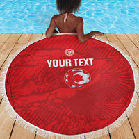 Custom Tunisia Football Beach Blanket 2026 Eagles of Carthage Red Grunge - Wonder Print Shop
