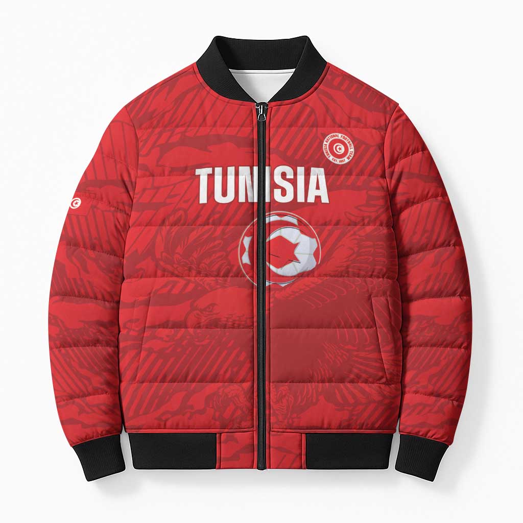 Custom Tunisia Football Bomber Puffer Jacket 2026 Eagles of Carthage Red Grunge - Wonder Print Shop