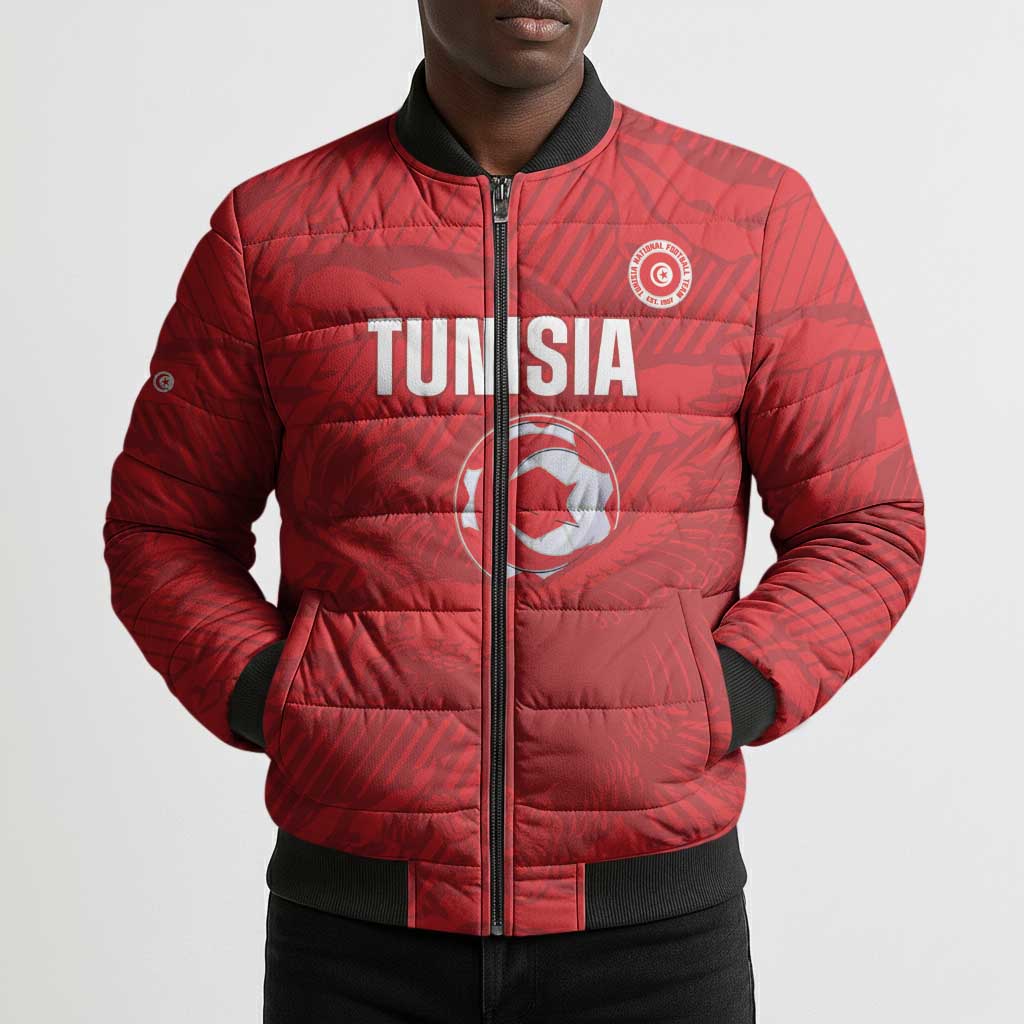 Custom Tunisia Football Bomber Puffer Jacket 2026 Eagles of Carthage Red Grunge - Wonder Print Shop