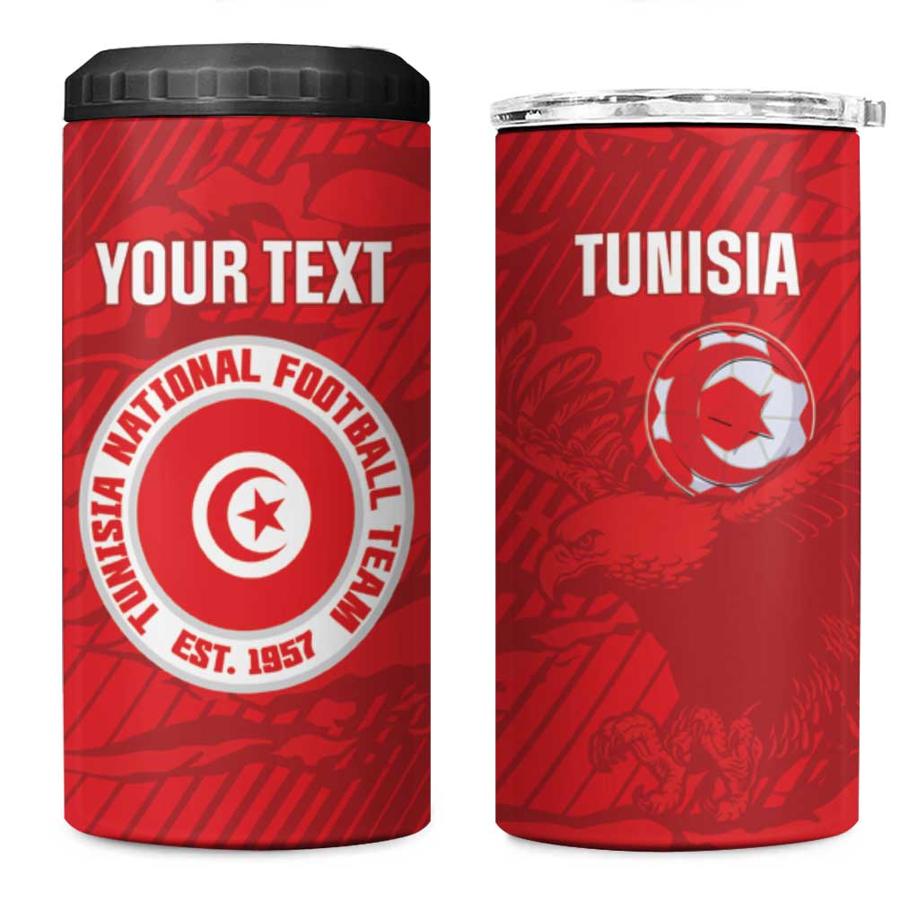 Custom Tunisia Football 4 in 1 Can Cooler Tumbler 2026 Eagles of Carthage Red Grunge - Wonder Print Shop