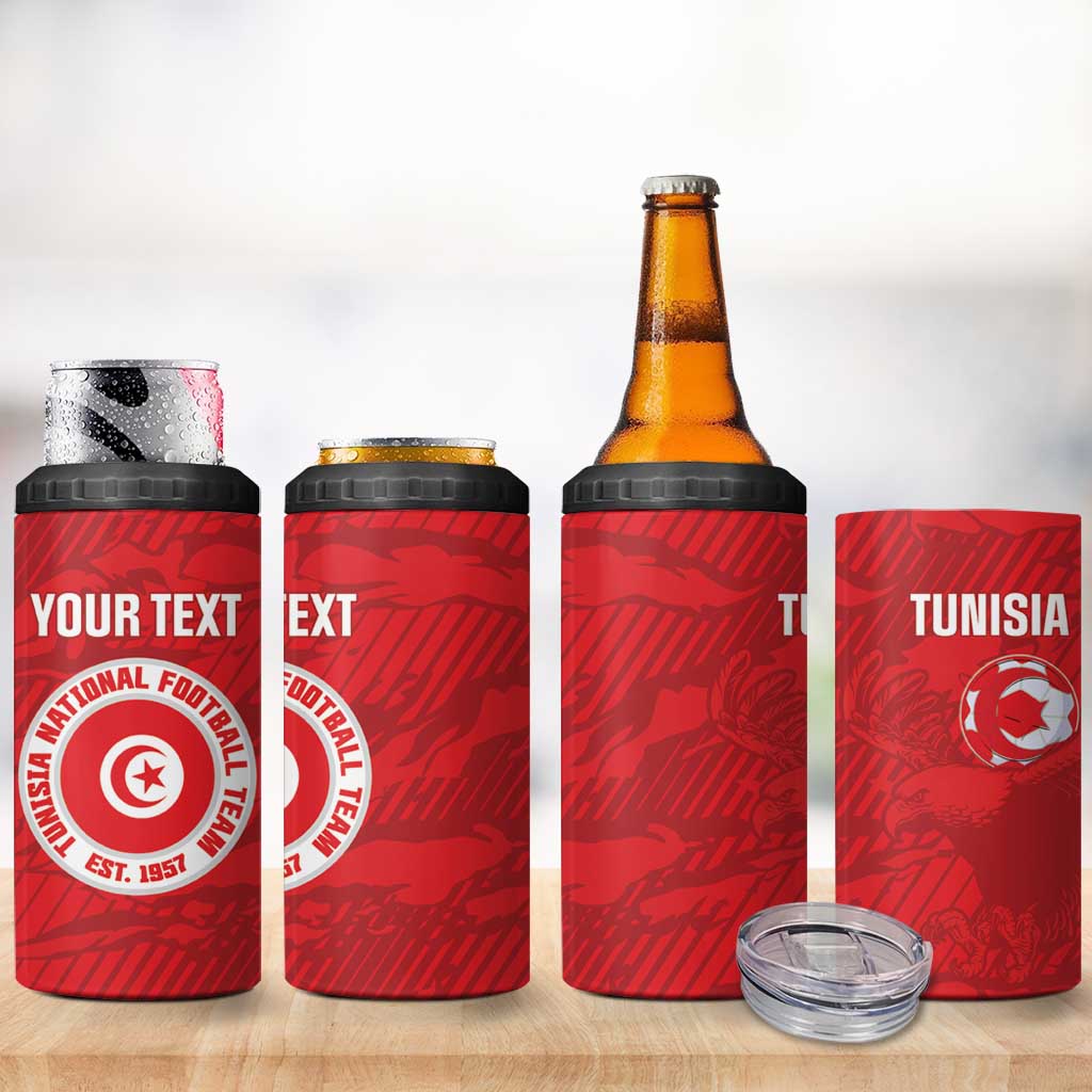 Custom Tunisia Football 4 in 1 Can Cooler Tumbler 2026 Eagles of Carthage Red Grunge - Wonder Print Shop