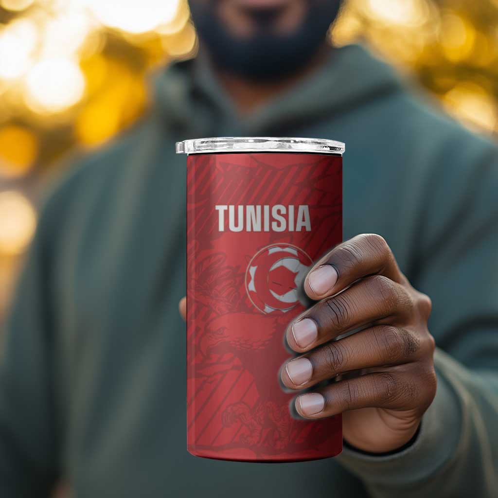 Custom Tunisia Football 4 in 1 Can Cooler Tumbler 2026 Eagles of Carthage Red Grunge - Wonder Print Shop