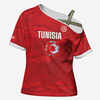 Custom Tunisia Football Cross Shoulder Shirt 2026 Eagles of Carthage Red Grunge - Wonder Print Shop