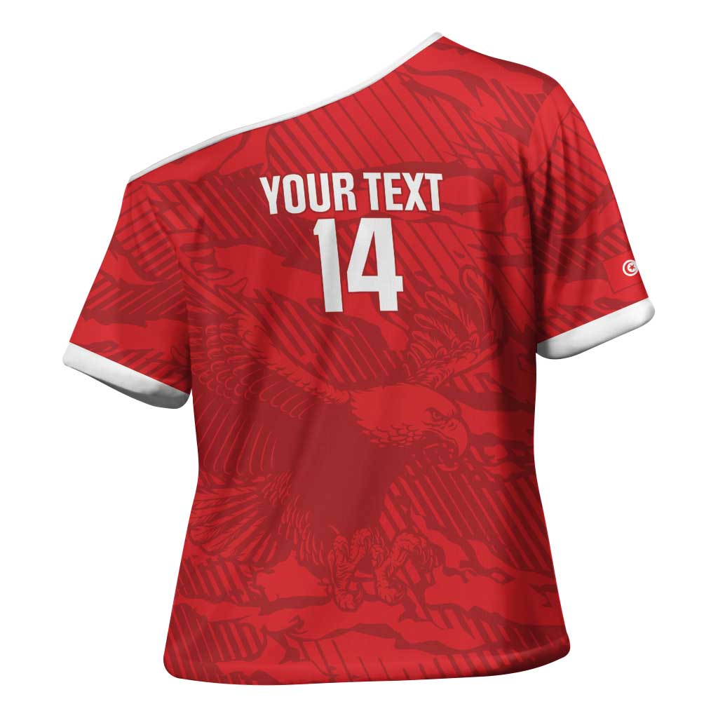 Custom Tunisia Football Cross Shoulder Shirt 2026 Eagles of Carthage Red Grunge - Wonder Print Shop