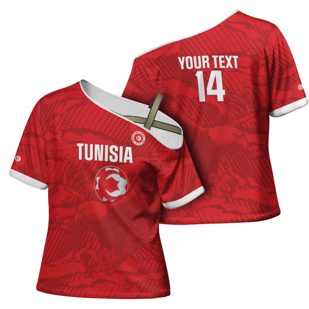 Custom Tunisia Football Cross Shoulder Shirt 2026 Eagles of Carthage Red Grunge - Wonder Print Shop