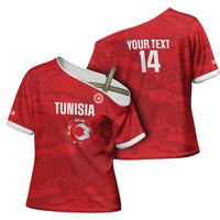 Custom Tunisia Football Cross Shoulder Shirt 2026 Eagles of Carthage Red Grunge - Wonder Print Shop