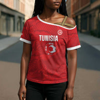 Custom Tunisia Football Cross Shoulder Shirt 2026 Eagles of Carthage Red Grunge - Wonder Print Shop