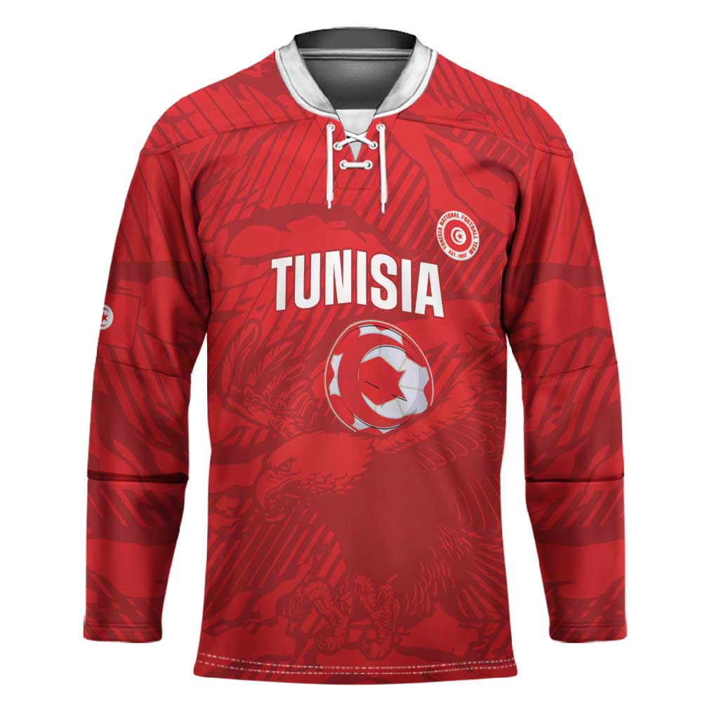 Custom Tunisia Football Hockey Jersey 2026 Eagles of Carthage Red Grunge - Wonder Print Shop