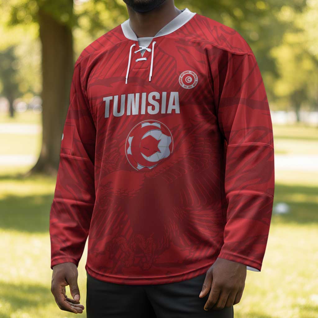 Custom Tunisia Football Hockey Jersey 2026 Eagles of Carthage Red Grunge - Wonder Print Shop