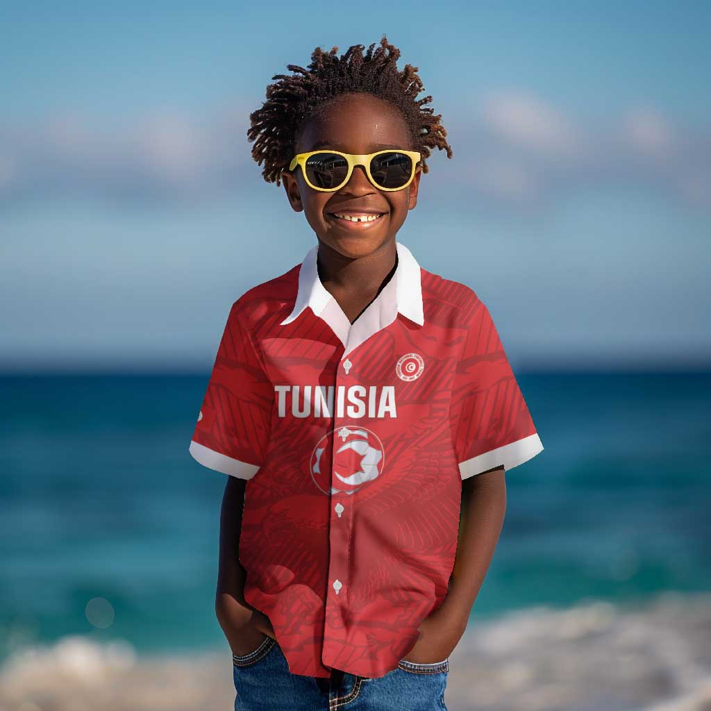 Custom Tunisia Football Kid Hawaiian Shirt 2026 Eagles of Carthage Red Grunge LT14