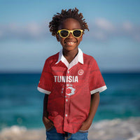 Custom Tunisia Football Kid Hawaiian Shirt 2026 Eagles of Carthage Red Grunge LT14