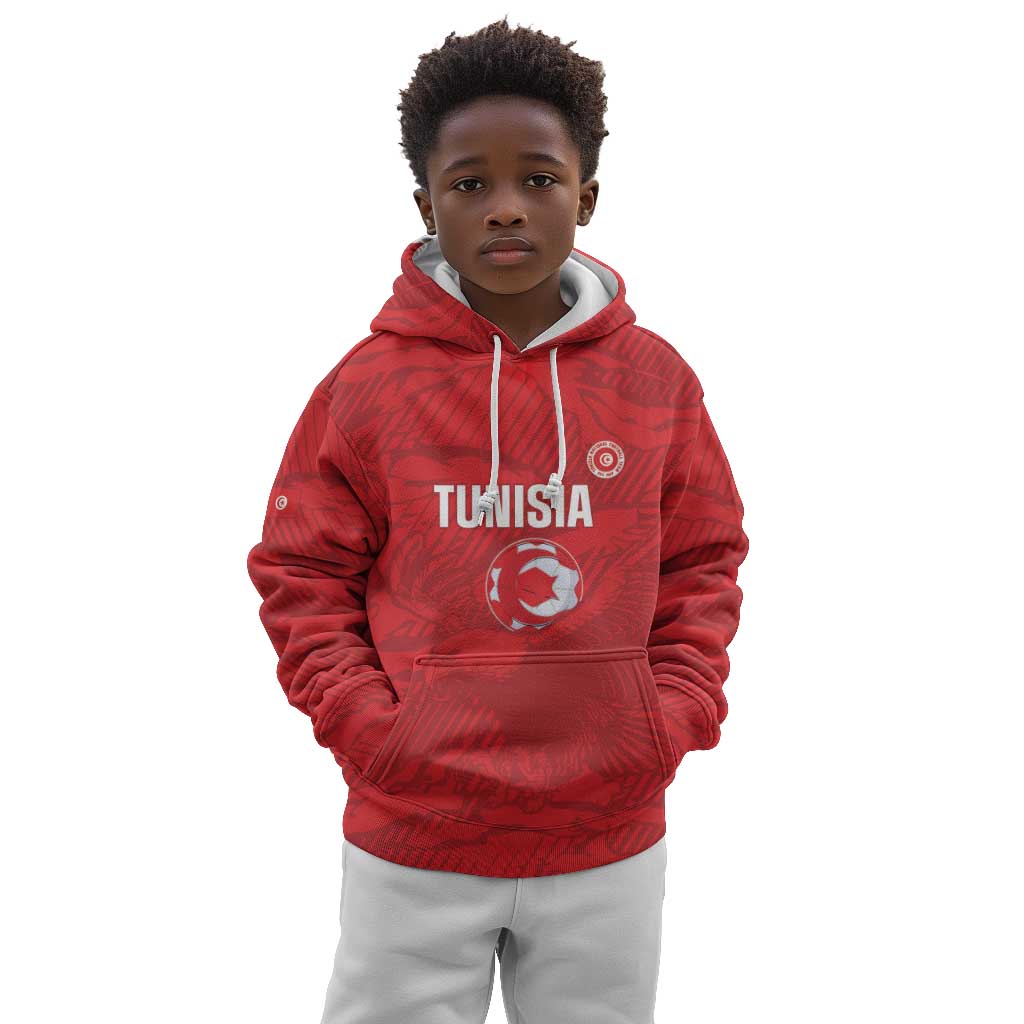 Custom Tunisia Football Kid Hoodie 2026 Eagles of Carthage Red Grunge - Wonder Print Shop