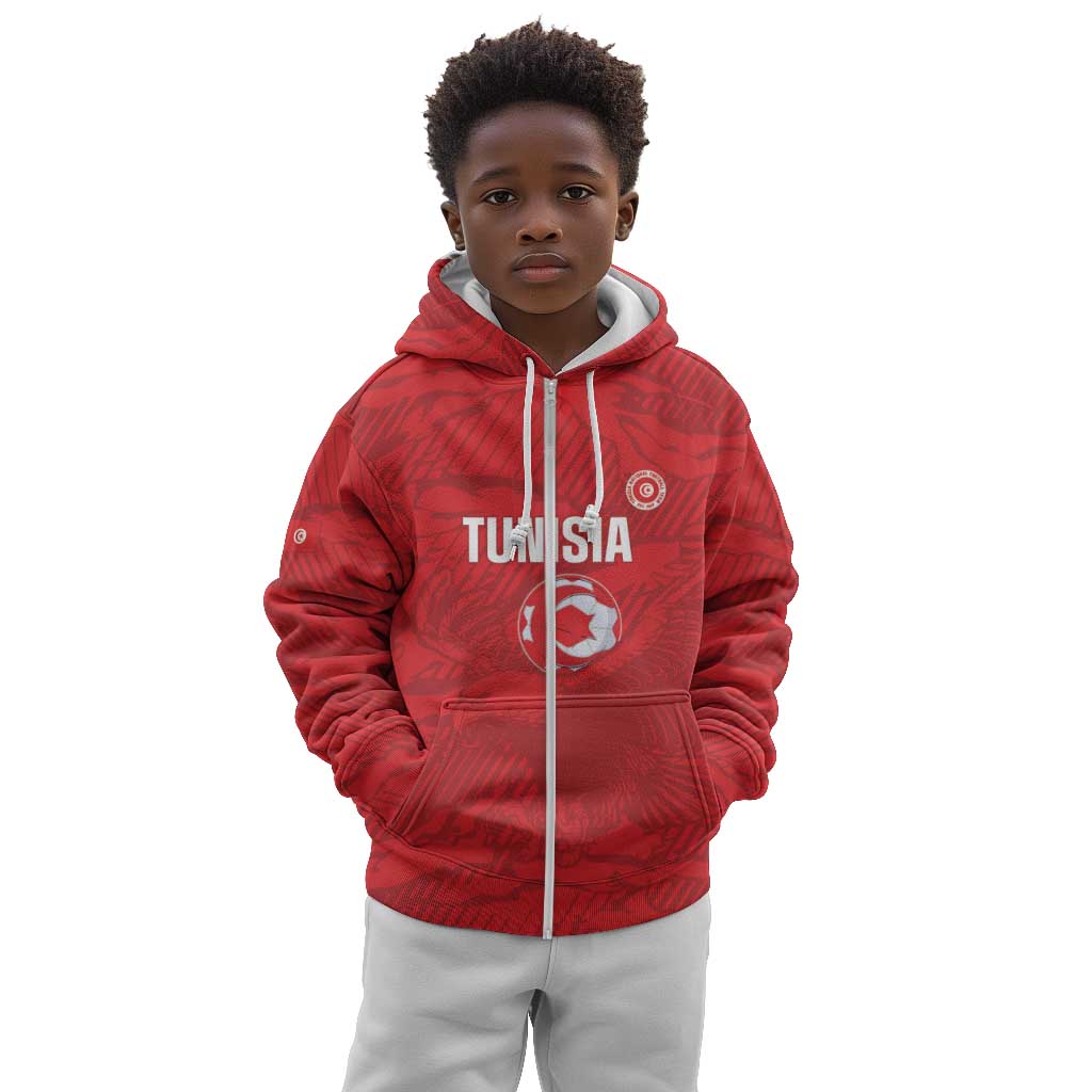 Custom Tunisia Football Kid Hoodie 2026 Eagles of Carthage Red Grunge - Wonder Print Shop