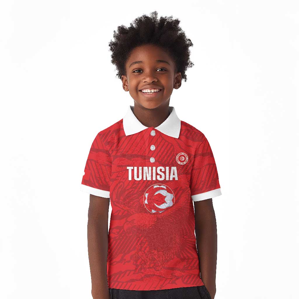 Custom Tunisia Football Kid Polo Shirt 2026 Eagles of Carthage Red Grunge LT14