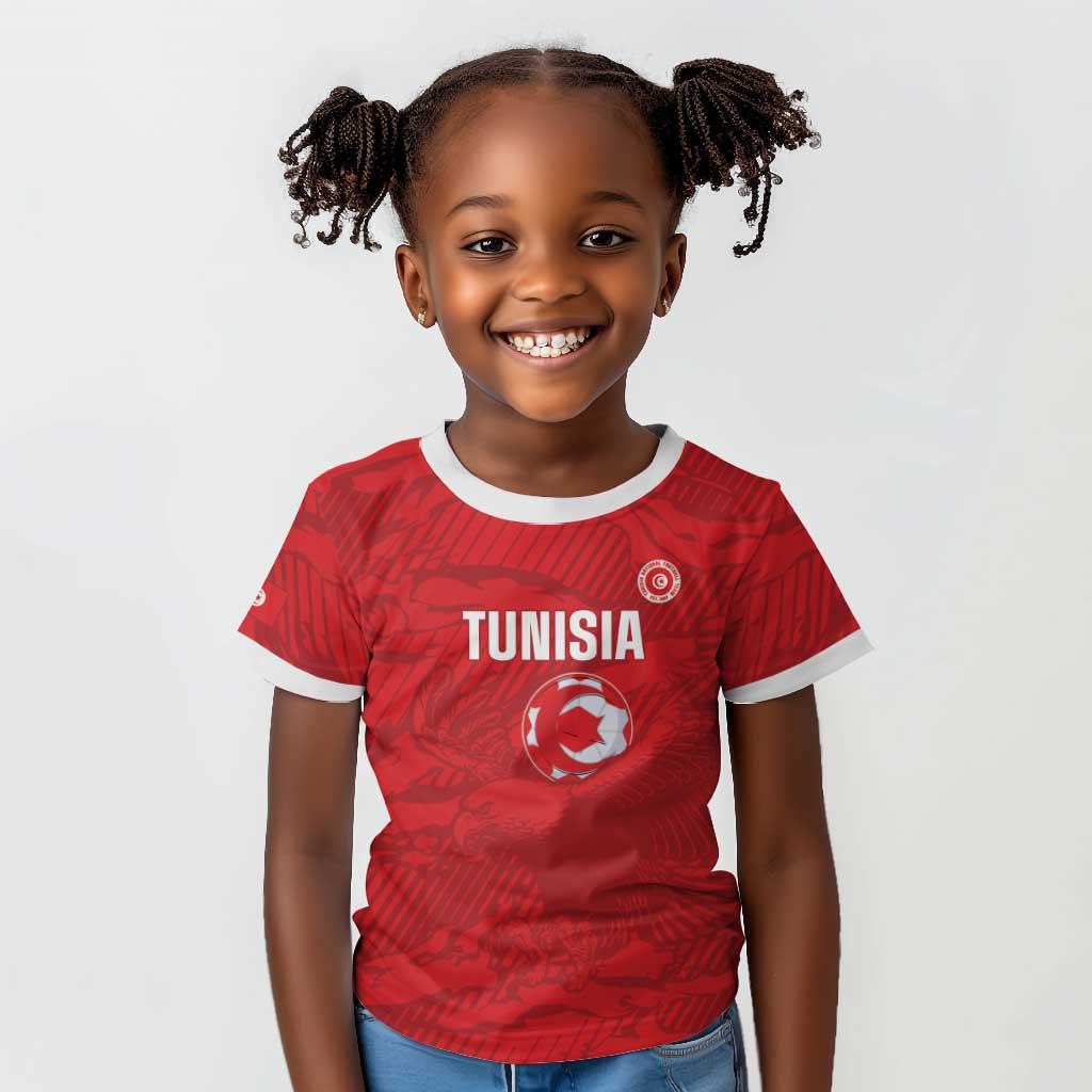 Custom Tunisia Football Kid T shirt 2026 Eagles of Carthage Red Grunge LT14