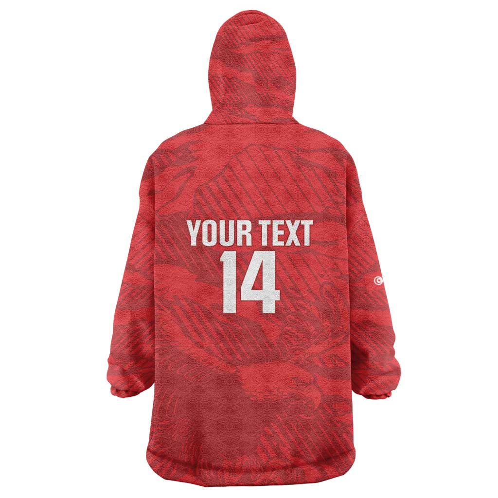 Custom Tunisia Football Kid Wearable Blanket Hoodie 2026 Eagles of Carthage Red Grunge - Wonder Print Shop