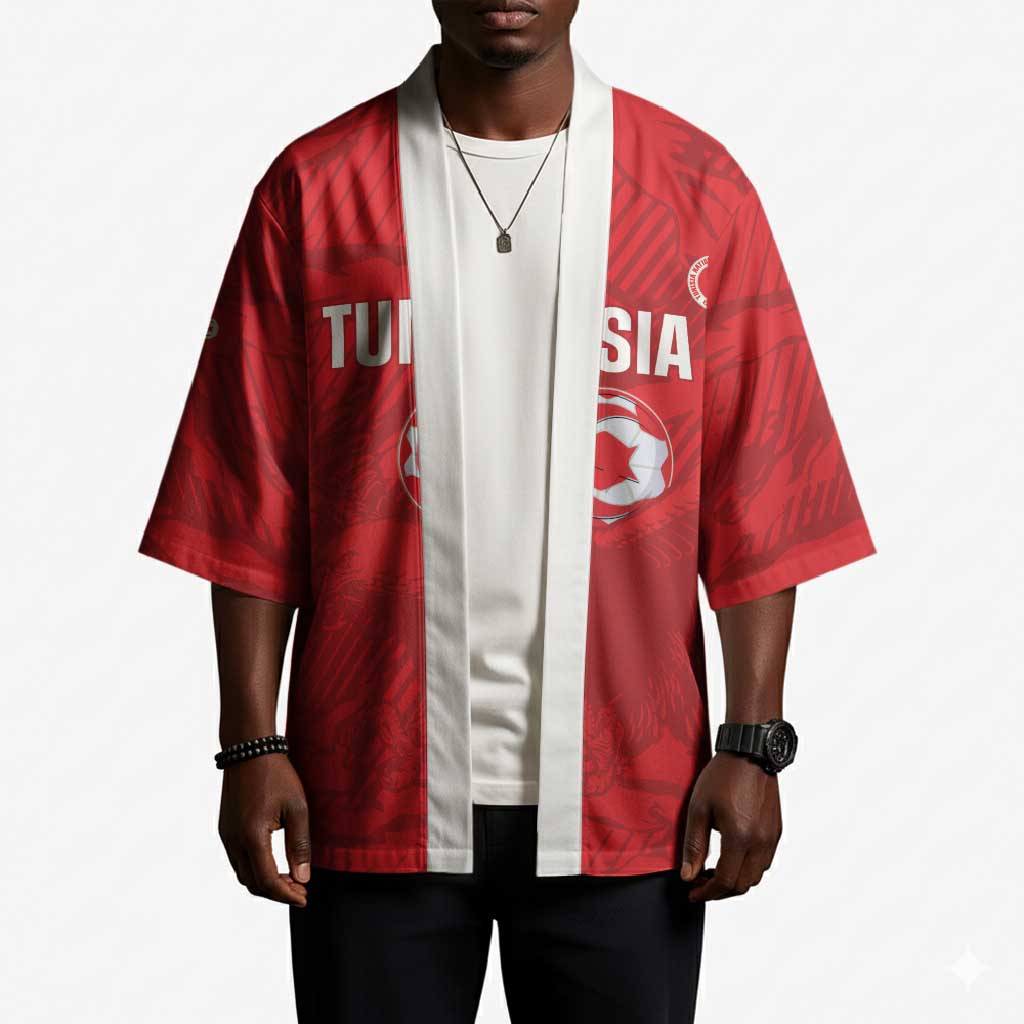 Custom Tunisia Football Kimono 2026 Eagles of Carthage Red Grunge - Wonder Print Shop
