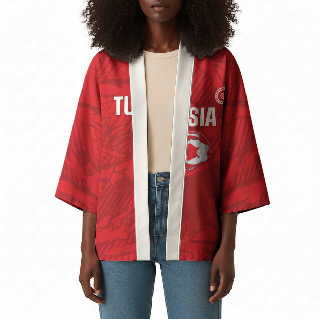 Custom Tunisia Football Kimono 2026 Eagles of Carthage Red Grunge - Wonder Print Shop