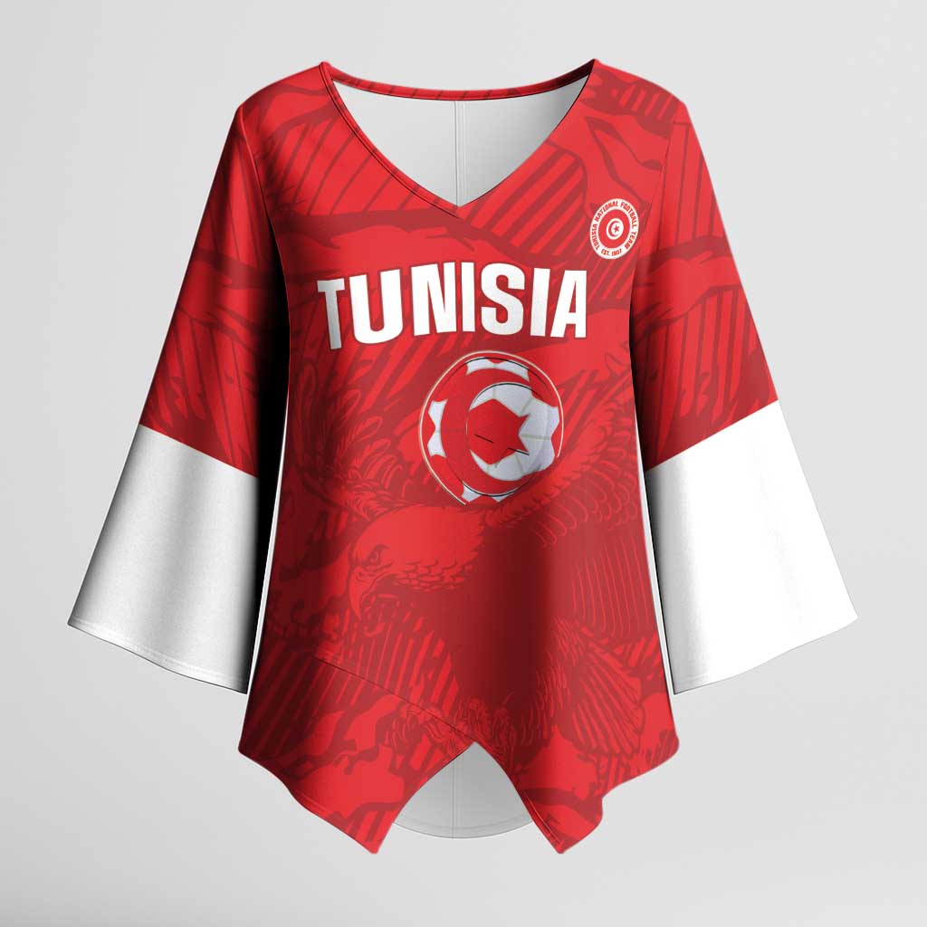 Custom Tunisia Football Kimono Sleeve Blouse 2026 Eagles of Carthage Red Grunge - Wonder Print Shop
