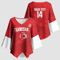 Custom Tunisia Football Kimono Sleeve Blouse 2026 Eagles of Carthage Red Grunge - Wonder Print Shop