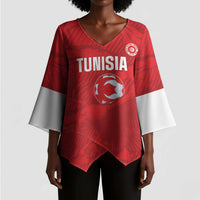 Custom Tunisia Football Kimono Sleeve Blouse 2026 Eagles of Carthage Red Grunge - Wonder Print Shop