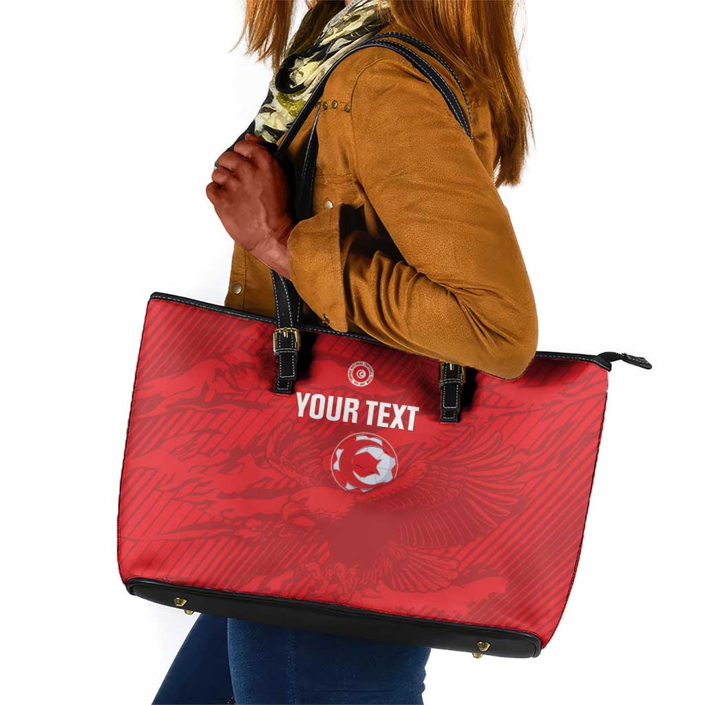 Custom Tunisia Football Leather Tote Bag 2026 Eagles of Carthage Red Grunge - Wonder Print Shop