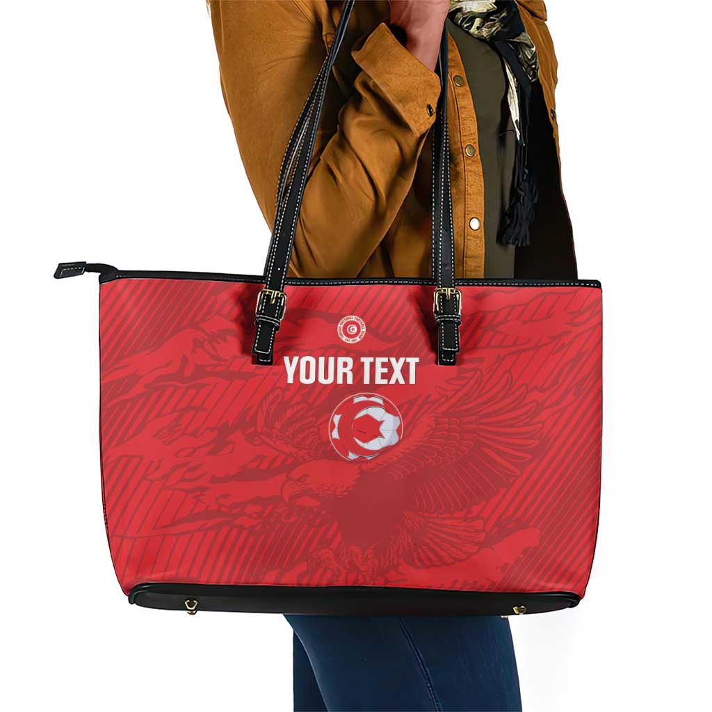 Custom Tunisia Football Leather Tote Bag 2026 Eagles of Carthage Red Grunge - Wonder Print Shop