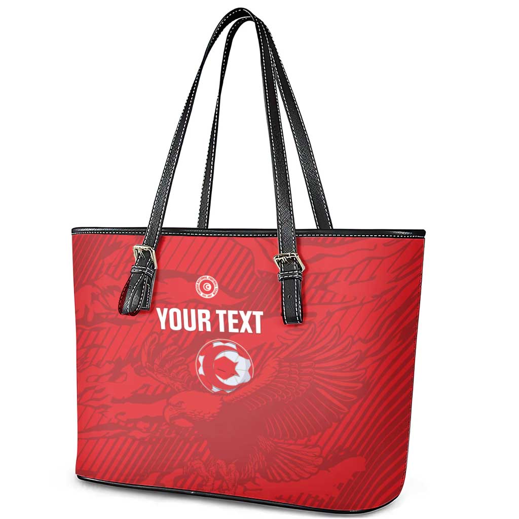 Custom Tunisia Football Leather Tote Bag 2026 Eagles of Carthage Red Grunge - Wonder Print Shop