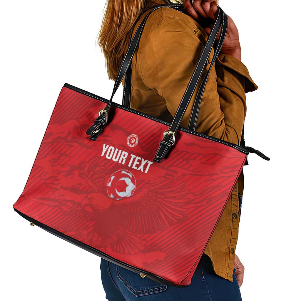 Custom Tunisia Football Leather Tote Bag 2026 Eagles of Carthage Red Grunge - Wonder Print Shop