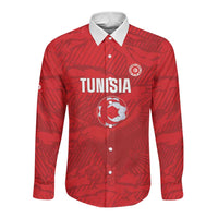 Custom Tunisia Football Long Sleeve Button Shirt 2026 Eagles of Carthage Red Grunge - Wonder Print Shop