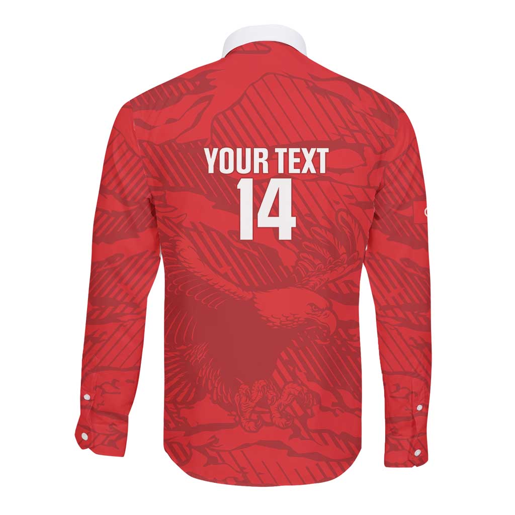 Custom Tunisia Football Long Sleeve Button Shirt 2026 Eagles of Carthage Red Grunge - Wonder Print Shop
