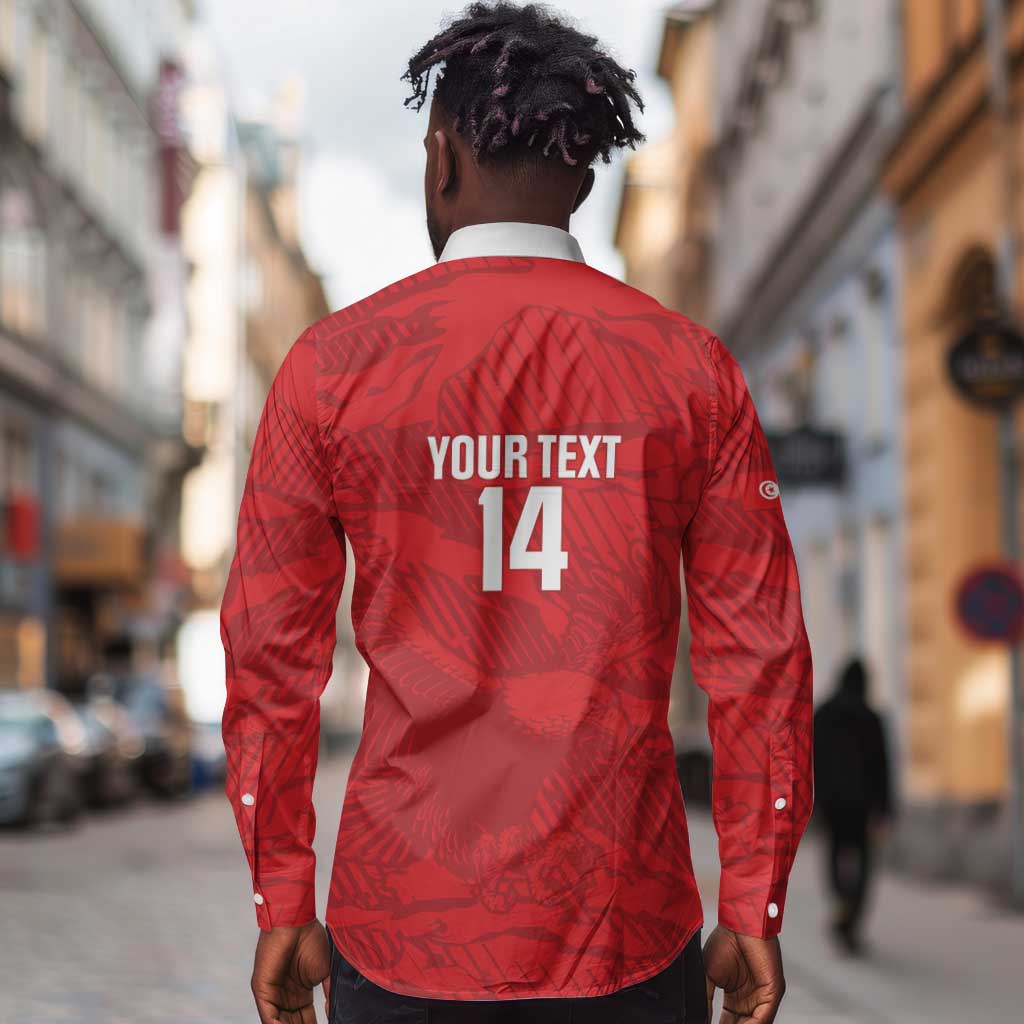 Custom Tunisia Football Long Sleeve Button Shirt 2026 Eagles of Carthage Red Grunge - Wonder Print Shop