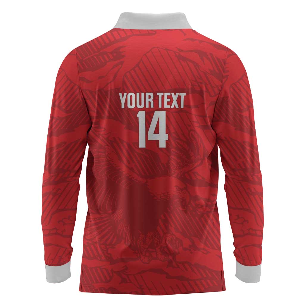 Custom Tunisia Football Long Sleeve Polo Shirt 2026 Eagles of Carthage Red Grunge - Wonder Print Shop