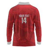 Custom Tunisia Football Long Sleeve Polo Shirt 2026 Eagles of Carthage Red Grunge - Wonder Print Shop